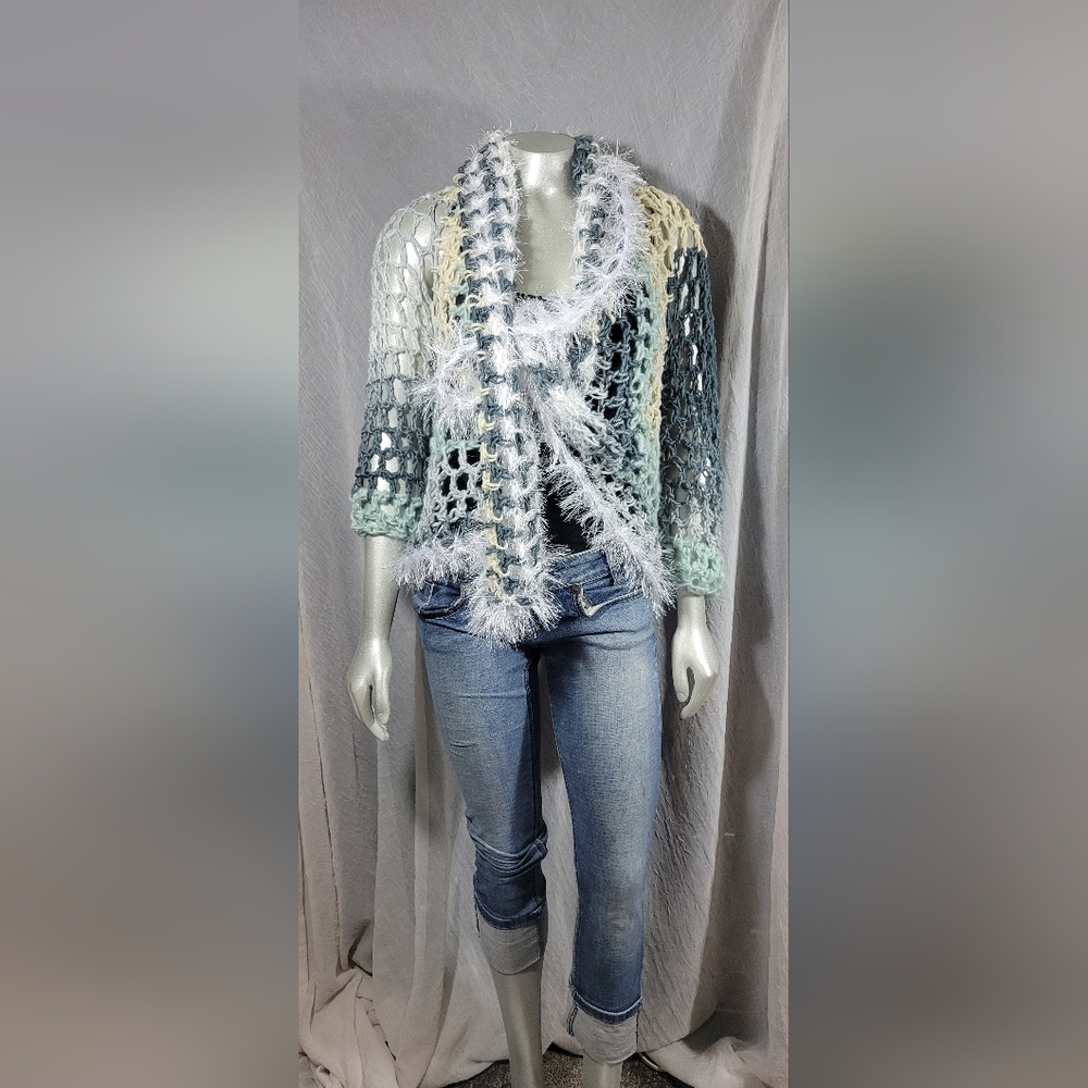 Flip Sweater - Turquoise cream and white